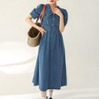 Short-sleeve Collar Denim Midi A-line Dress