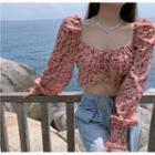 Lantern-sleeve Floral Print Blouse Floral - Pink - One Size