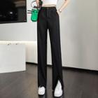 High-waist Plain Hem-slit Wide-leg Pants