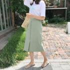 Button-front Midi Skirt Light Khaki - One Size