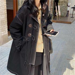 Long-sleeve Denim Tie-waist Dress Black - One Size
