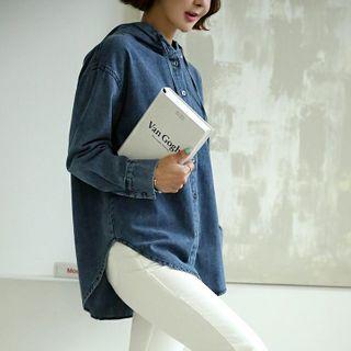 Hooded Boxy-fit Denim Shirt
