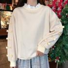 Bow Accent Frilled Trim Collared Pullover