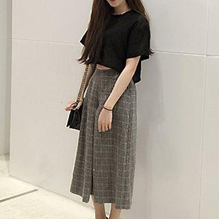 Wide Leg Cropped Plaid Pants