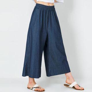 Band-waist Wide-leg Denim Pants