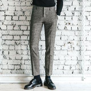 Glen-plaid Tapered Dress Pants