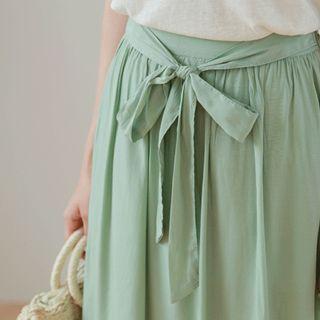 Beribboned Midi Flare Skirt