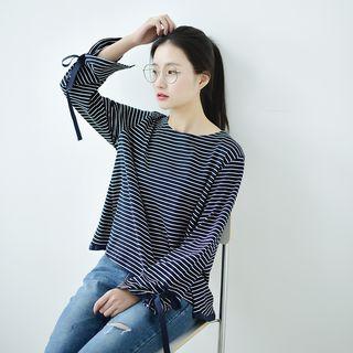Drawstring-cuff Striped Top