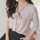 Bow Accent Elbow-sleeve Chiffon Blouse