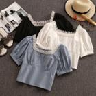 Balloon-sleeve Mesh Ruffle Blouse