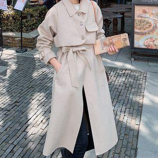 Set: Tie-waist Midi Coat + Cropped Vest