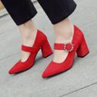 Rhinestone Accent Buckle Pointy-toe Mary Jane Pumps