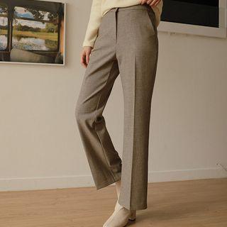 Band-waist Check Boot-cut Pants