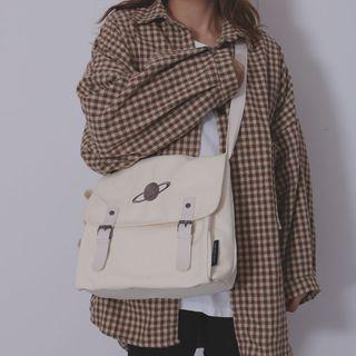 Rabbit Charm Planet Embroidered Canvas Crossbody Bag