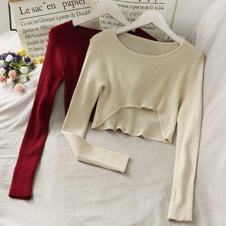 Cropped Long-sleeve Light Knit Top In 6 Colors