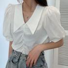 Short-sleeve Collared Ruched Blouse