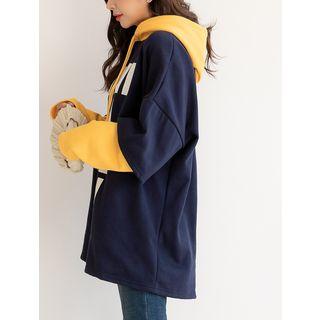 Plus Size Color-block Printed Layered Hoodie
