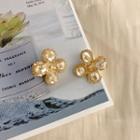 Faux Pearl Clover Stud Earring 1 Pair - Champagne - One Size