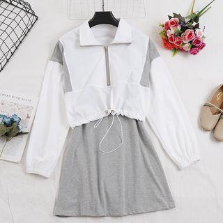 Drawstring Zip-accent Top With Slipdress