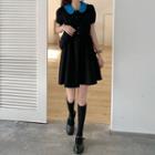 Puff Sleeve Color Block Polo Dress Black - One Size