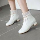 Lace Trim Faux Pearl Chunky-heel Short Boots
