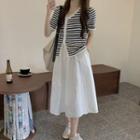 Short-sleeve Striped Top / Midi A-line Skirt