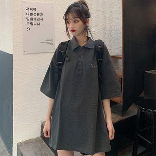 Elbow-sleeve Polo Mini T-shirt Dress