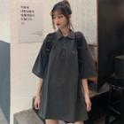 Elbow-sleeve Polo Mini T-shirt Dress