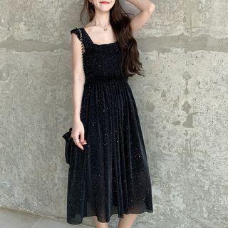 Sleeveless Metallic Mesh A-line Dress