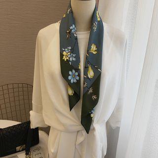 Floral Print Neck Scarf Bluish Green - One Size