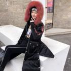 Sequined Panel Hooded Zip Padded Long Coat