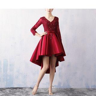 Lace Appliqu  Dip Back A-line Cocktail Dress