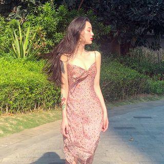 Spaghetti Strap Midi Floral Dress Floral - One Size