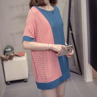 Elbow-sleeve Paneled Knit Top