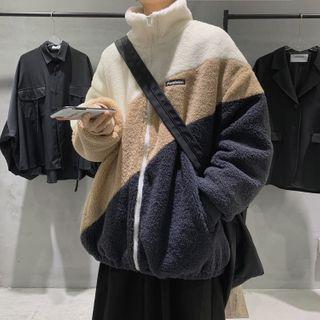 Stand-collar Color Block Fleece Jacket