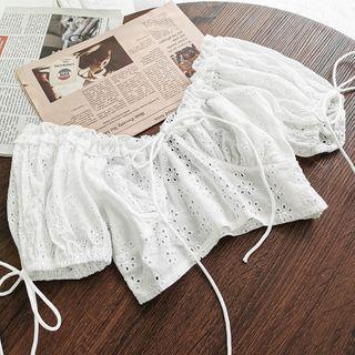 Crochet Off-shoulder Cropped Blouse White - One Size
