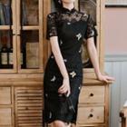 Short-sleeve Butterfly Embroidered Qipao