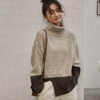Turtle-neck Color Panel Sweater