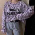 Leopard Print Lettering Cropped Pullover