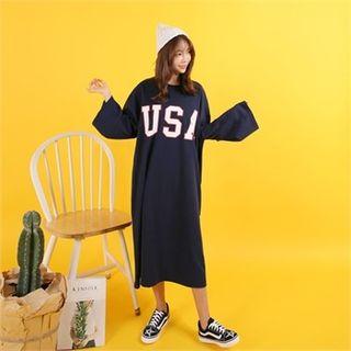 Lettering Oversized Long T-shirt Dress