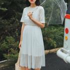 Short-sleeve Mesh Overlay Dress
