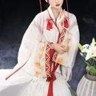 Wide-sleeve Hanfu Top / Floral Print Top / Maxi Skirt / Waist Hanging Tassel Decoration / Set