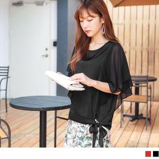 Lace Up Hem Flutter Sleeve Top