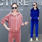Set: Drawstring Velvet Hoodie + Sweatpants