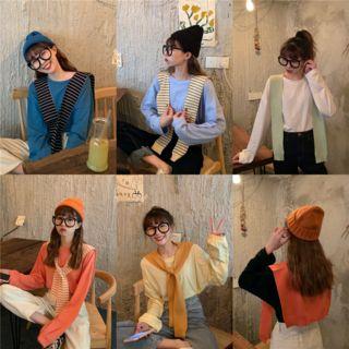 Plain Long-sleeve Loose-fit T-shirt / Shawl