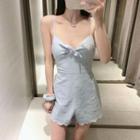 Spaghetti Strap Knotted Embroidered Romper