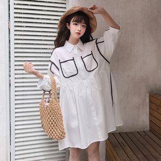 Wide Medium Long Shirt Dress White - One Size