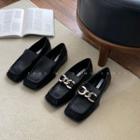 Shirred Metal Buckle Loafers