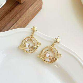 Cat Planet Glaze Rhinestone Alloy Dangle Earring 1 Pair - Gold - One Size