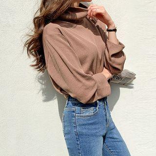 Plus Size High-neck Ribbed T-shirt